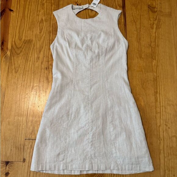 Abercrombie & Fitch A&F High Neck Linen Blend Cutout Back Mini Dress NWT Beige - Picture 5 of 14